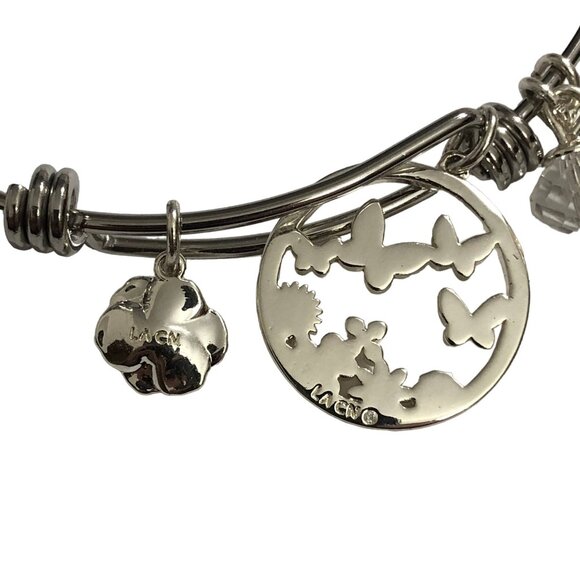 Silver Tone Butterfly Charm Bangle Bracelet With Crystals LA CN - Picture 2 of 3